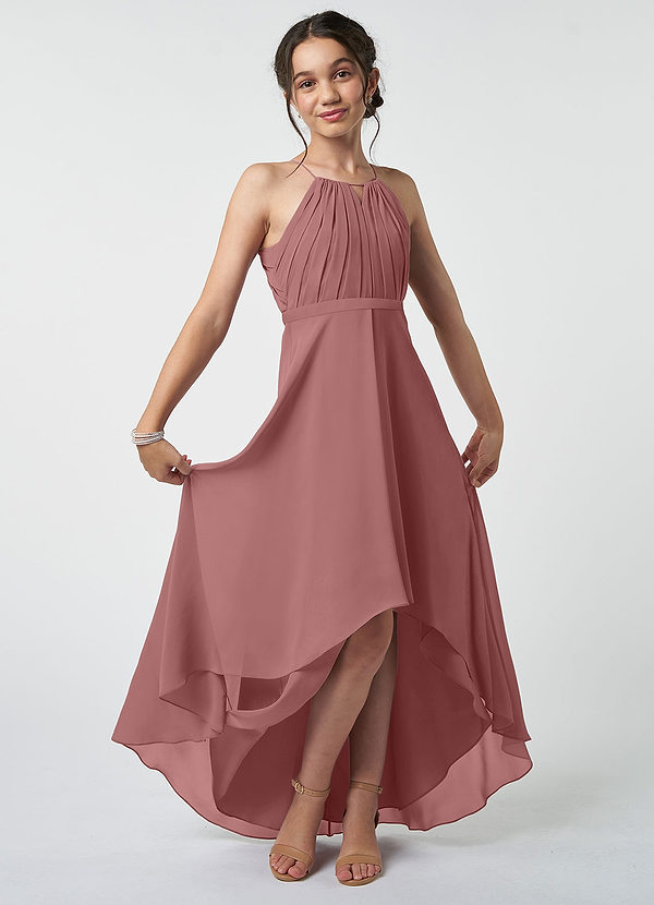 Azazie Oaklynn Junior Desert Rose A-Line Pleated Chiffon Dress image1