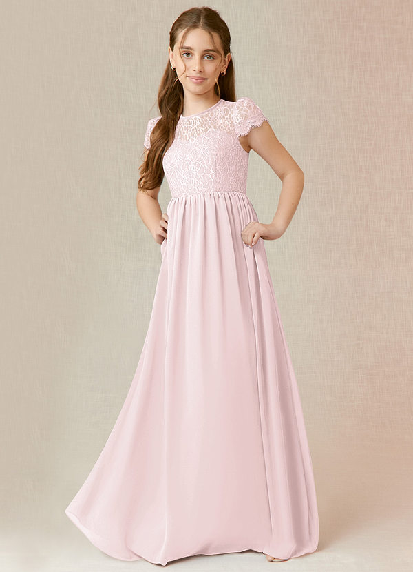 Azazie Delevingne Junior Blushing Pink A-Line Lace Chiffon Dress image1