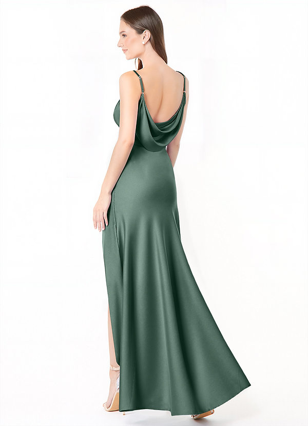 Azazie Alaija Bridesmaid Dresses Eucalyptus Mermaid Side Slit Stretch Satin Dress image1