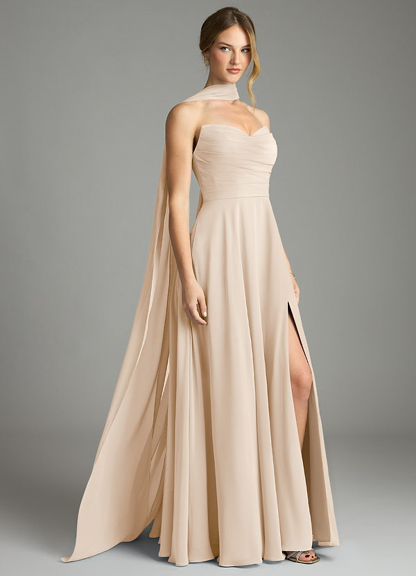 Azazie Ayla Abiti da Damigella Abito A-Line in Chiffon Scollo a Cuore Alabastro Bianco image1