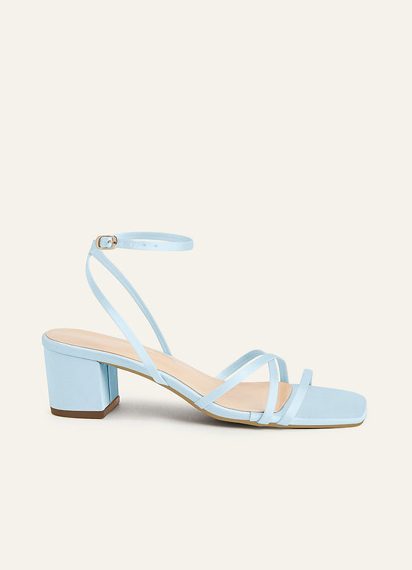front Matching Color Matte Satin Cross Strips Block Heel Sandals