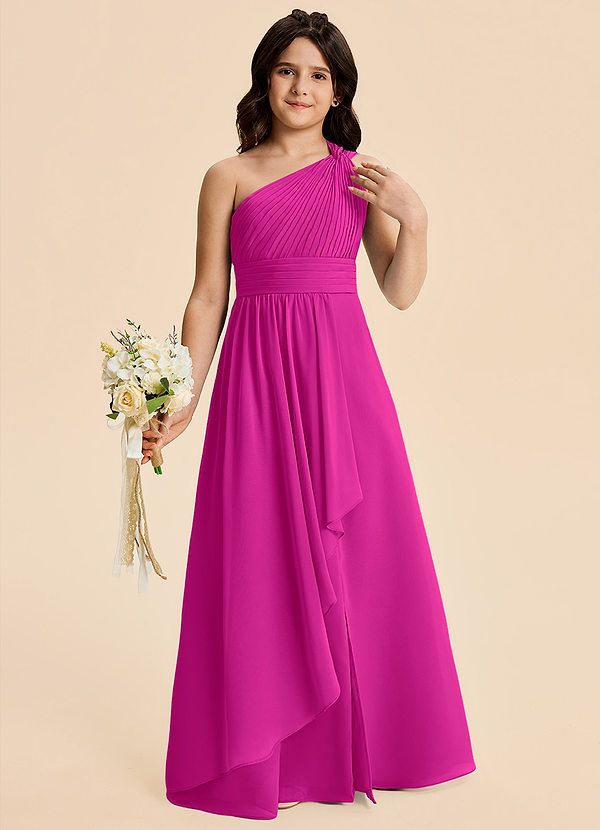 Azazie Skye Junior Fuchsia A-Line Pleated Chiffon Dress image1