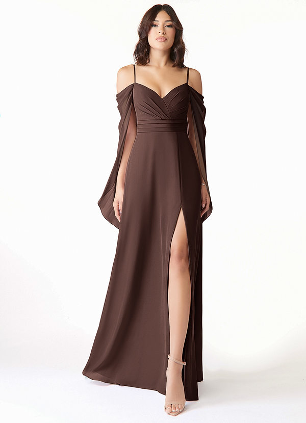 Azazie Cienna Bridesmaid Dresses Ganache A-Line Long Sleeve Chiffon Dress image1