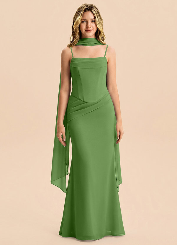Azazie Sorrel Junior Basil Mermaid Pleated Chiffon Dress image1