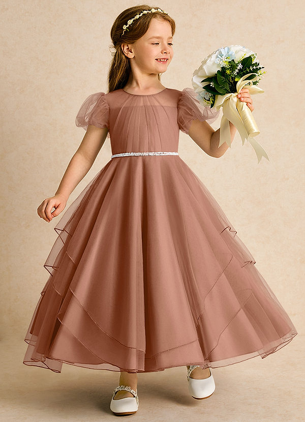 Azazie Duckie Abiti da Ragazza di Fiori Abito Principessa in Tulle Plissettato Bronzo image1