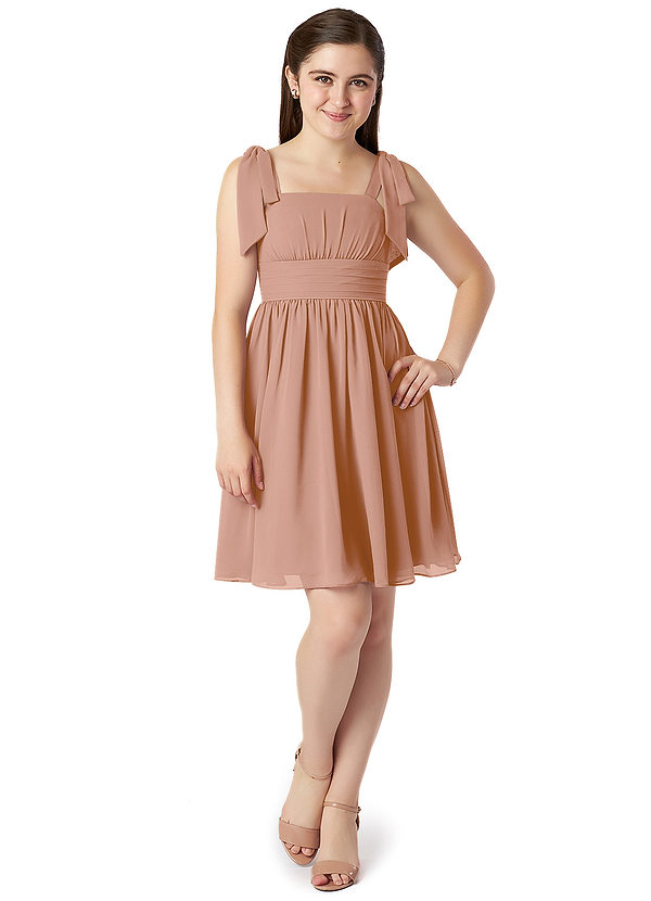 Azazie Jordanna Junior Champagne Rose A-Line Pleated Chiffon Dress image1