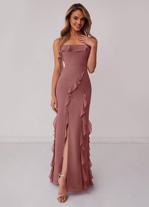 Barbie ♥ Azazie Bridesmaid Dresses Desert Rose Sheath Bow Chiffon Dress image1