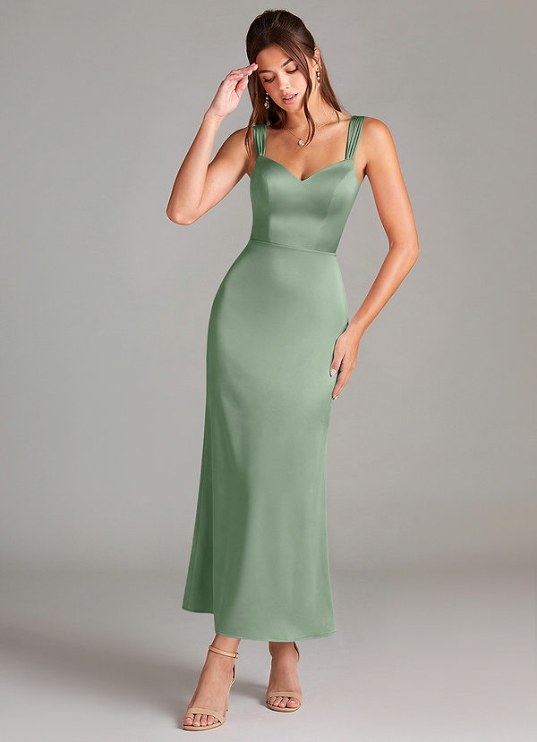 Azazie Denice Brautjungfernkleider Etui Plissee Stretch-Satin Kleid Matcha image1