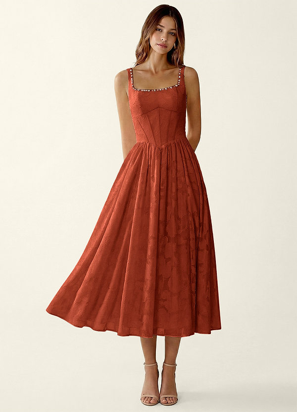 Ottavia Auburn Jacquard Midi A-line Graduation Dress image1