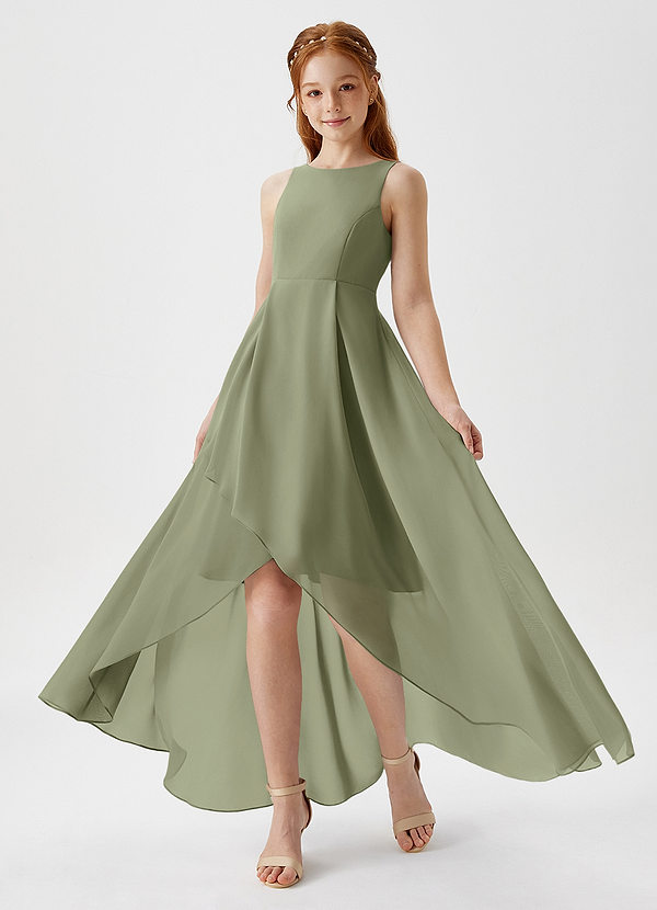Azazie Lizette Junior Pistachio A-Line Pleated Chiffon Dress image1