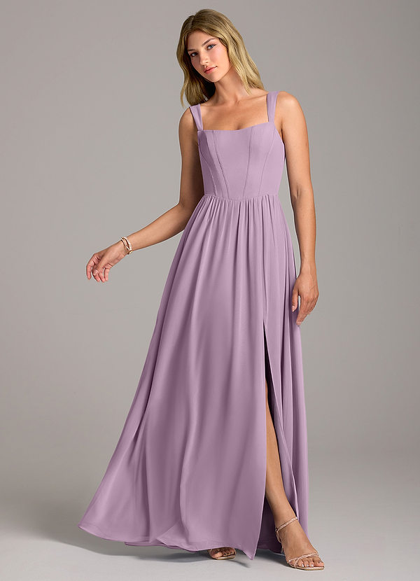 Azazie Rosaline Bridesmaid Dresses Wisteria A-Line Side Slit Chiffon Dress image1