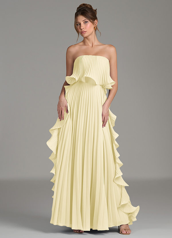 Azazie Alexia Robes de demoiselle d'honneur Robe Trapèze en Mousseline de soie Rayé Sorbet Citron image1