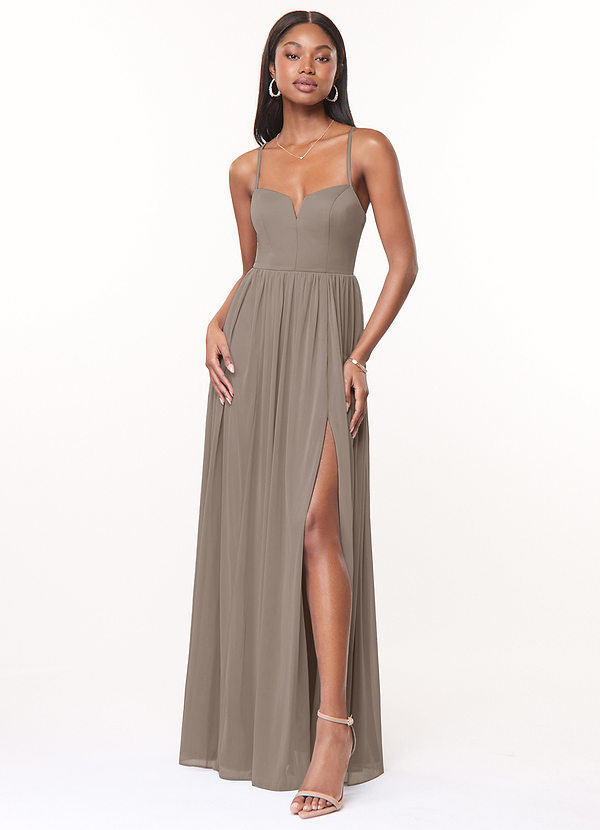 Azazie Marsol Brautjungfernkleider A-Linie Korsett Gittergewebe Kleid Taupe image1