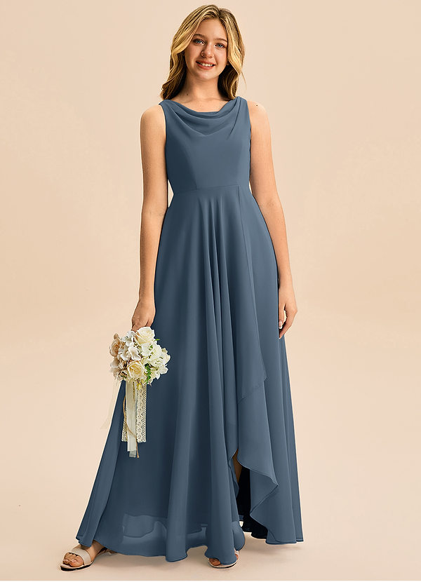 Azazie Mannie Junior Vestido de Neptuno de Gasa de Corte en A con Plisado image1