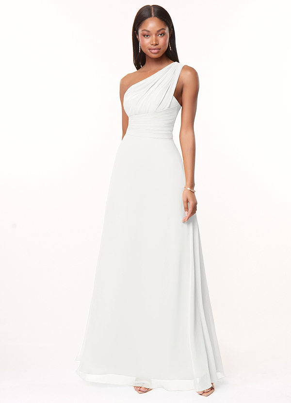 Azazie Ashley Brudtärneklänningar Klä av A-Linje i Chiffong Rynkad Vit image1