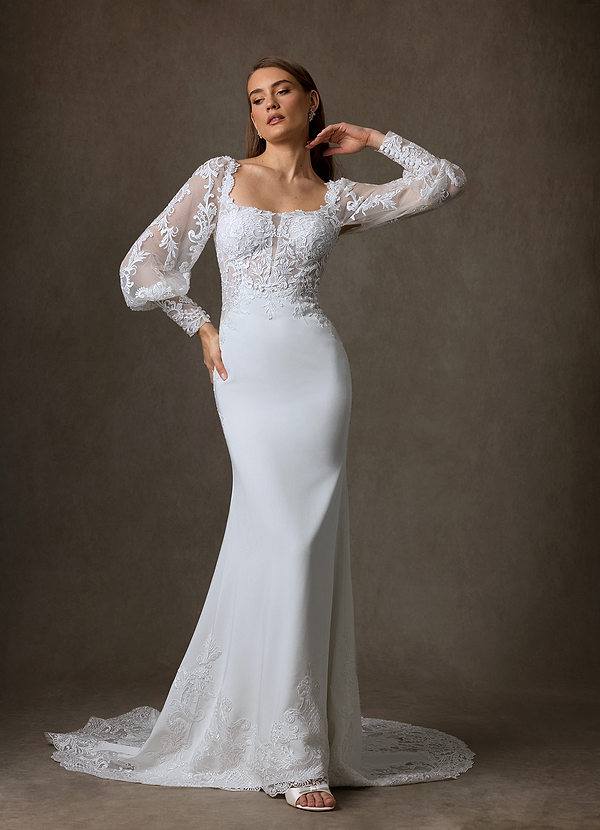 Azazie Isadora Wedding Dresses Diamond White Mermaid Lace Dress image1
