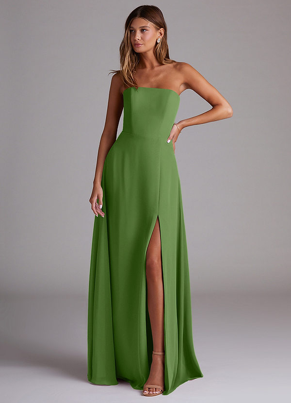 Azazie Wren Robes Demoiselle d'honneur Robe Trapèze Convertible en Mousseline de soie Fente Latérale Basilic image1