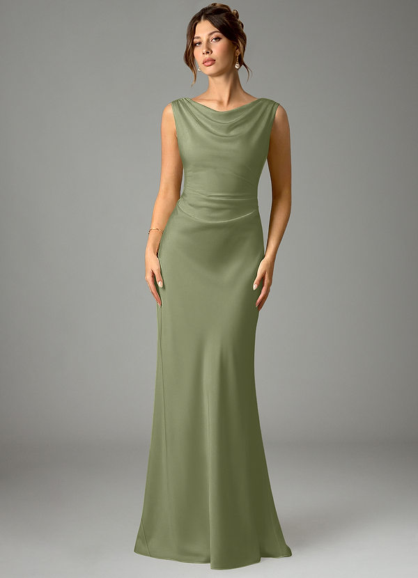Kieryn Bridesmaid Dresses Garden Sage Mermaid Pleated Stretch Satin Dress image1