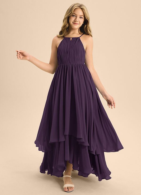 Azazie Elliora Junior Plum A-Line Pleated Chiffon Dress image1