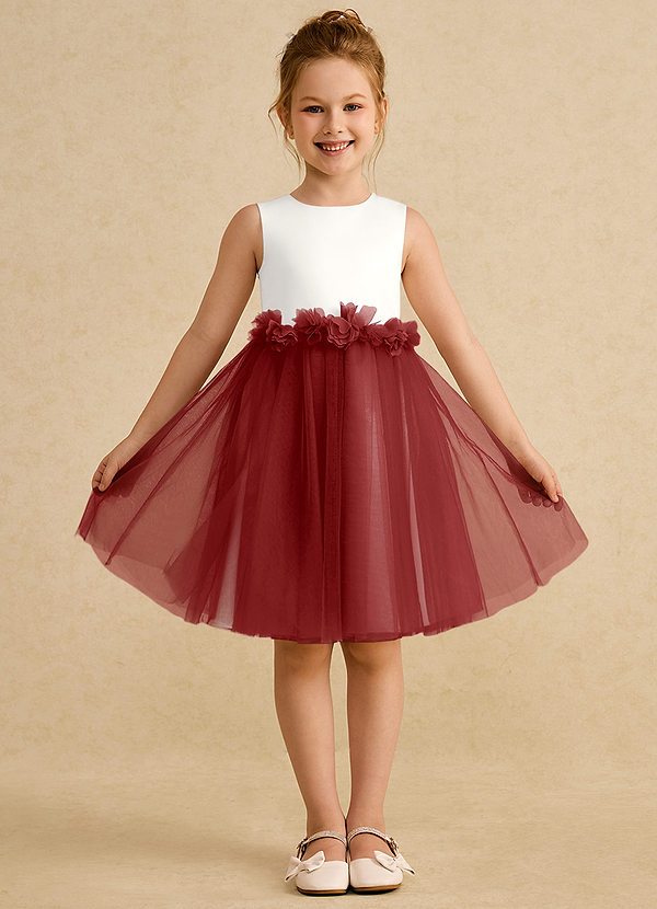 Azazie Louisa Flower Girl Dresses Ivory Rust A-Line Sleeveless Tulle Dress image1