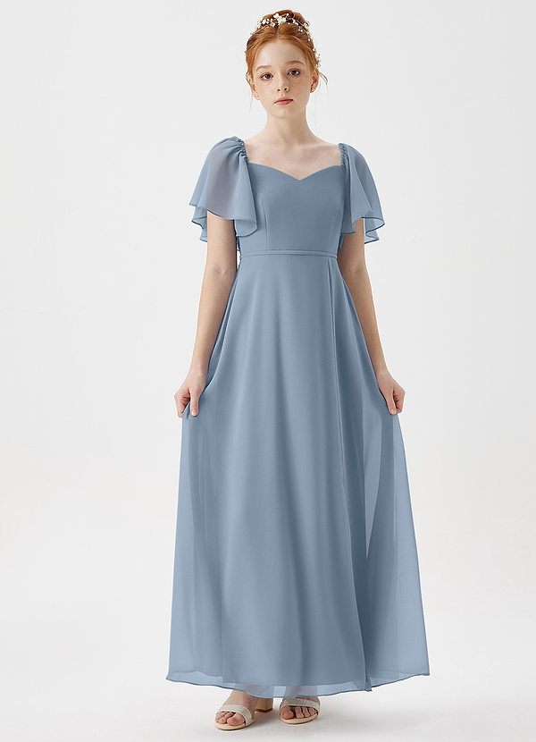 Azazie Chloe Junior Vestido de Azul Polvoriento de Gasa de Corte En A con Escote de Corazón image1