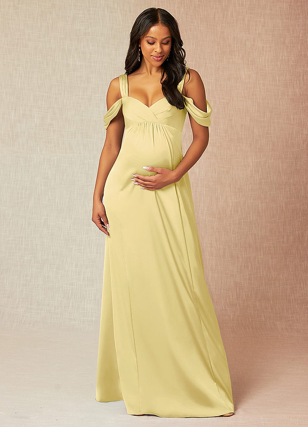 Azazie Rhea Maternity Bridesmaid Dresses A-Line Off-The-Shouler Pleated Stretch Satin Floor-Length Dress image1