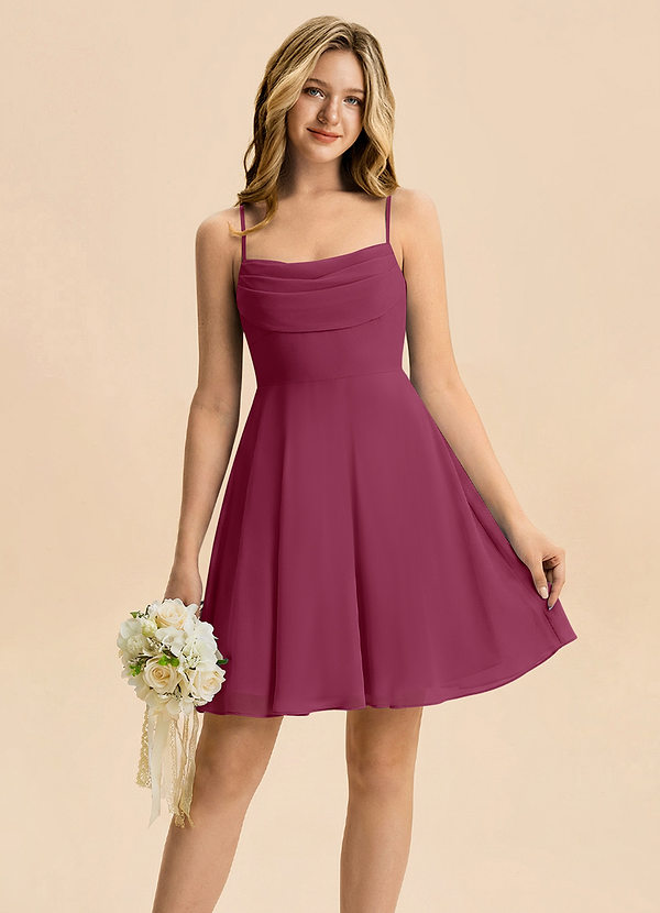 Azazie Bear Junior Mulberry A-Line Pleated Chiffon Dress image1