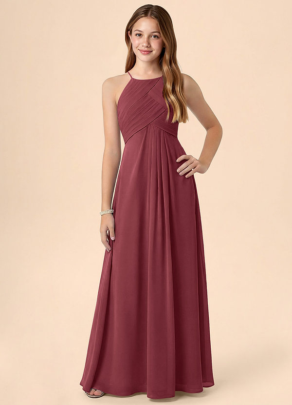 Azazie Ginny Junior Merlot A-Line Pleated Chiffon Dress image1