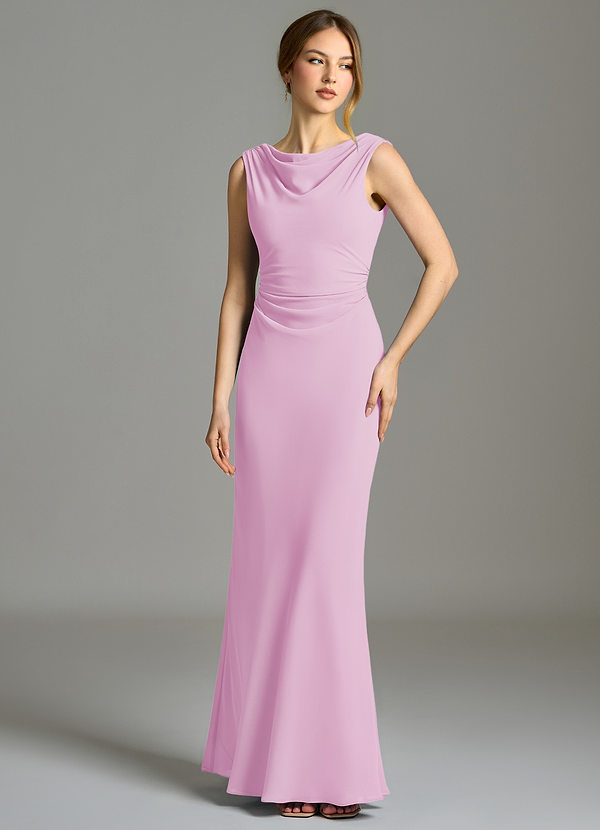 Azazie Kieryn Vestidos Dama de Honor Vestido de Rosa Caramelo de Gasa de Corte Sirena con Plisado image1