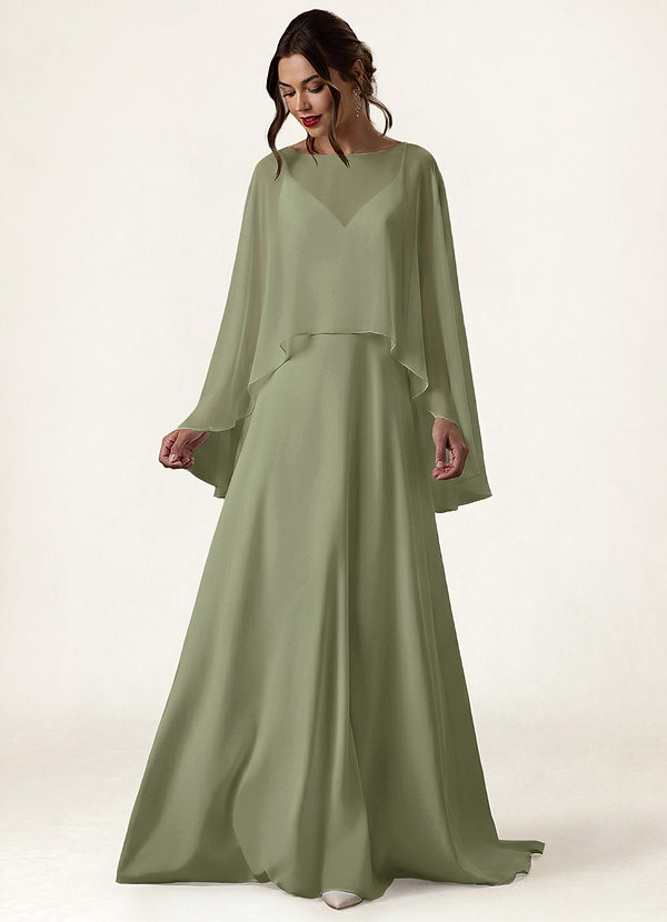 front Azazie Peleryna szyfonowa w pasującym kolorze, wysoka i niska, przezroczysta