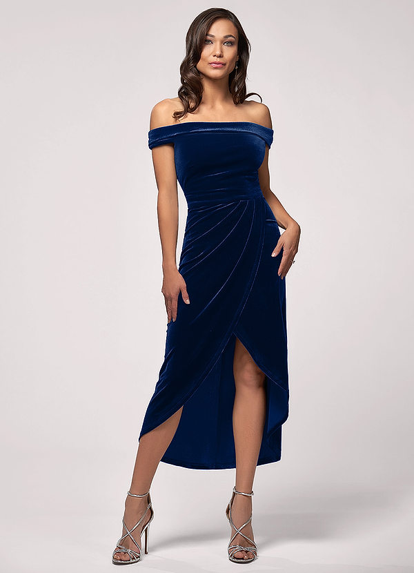 navy blue midi cocktail dress