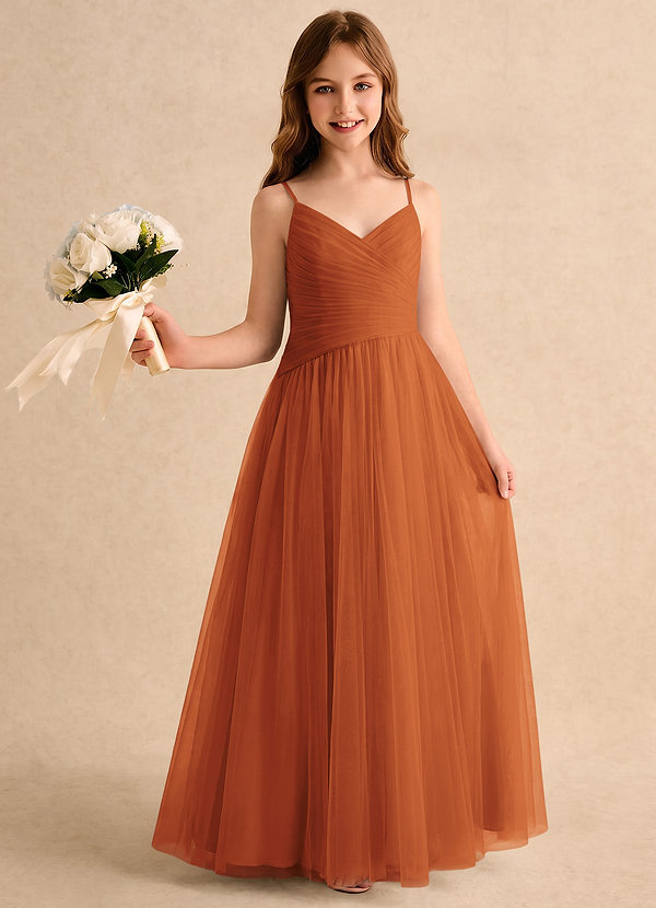 Azazie Poppy Girls Formal Sukienki dla Dziewczynki Sypiącej Kwiaty Litera A Plisowana Tiul Do podłogi Sukienka image1