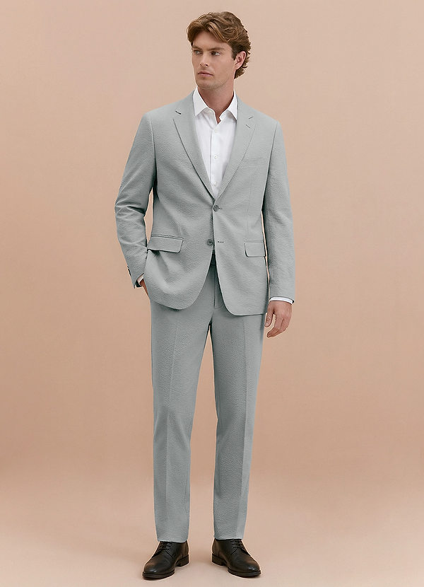 front Miles Light Grey Seersucker Trousers Suit