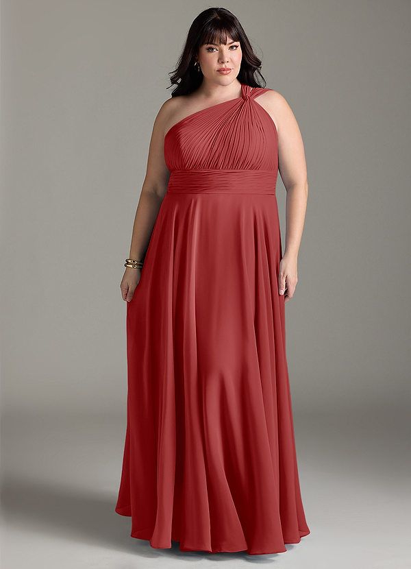 Azazie Charlize Bridesmaid Dresses Rust A-Line One Shoulder Chiffon Dress image1