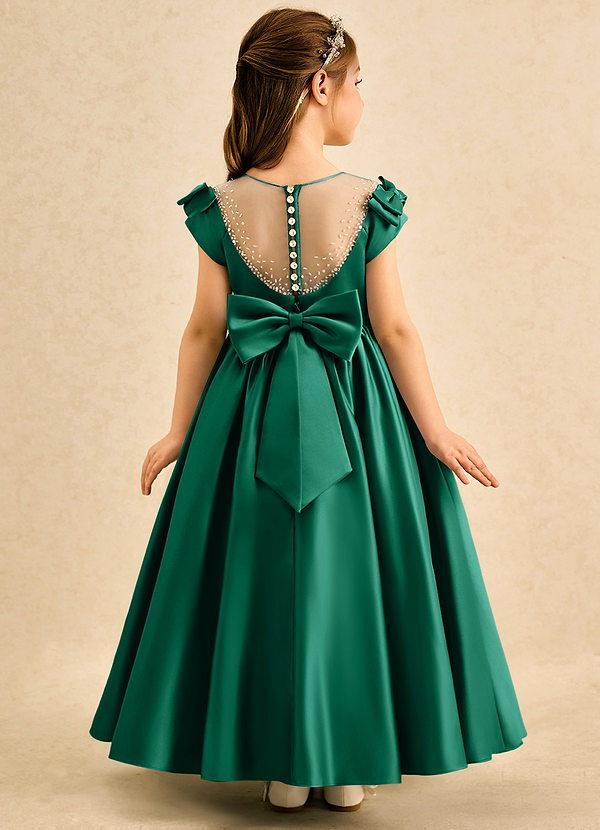 Azazie Toffee Robes de Fillette d'Honneur Robe Princesse en Mat Satiné Arc émeraude image1