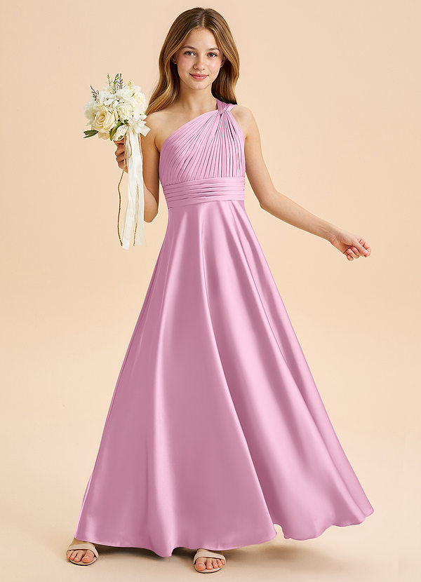 Charlize Junior Candy Pink A-Line Pleated Stretch Satin Dress image1