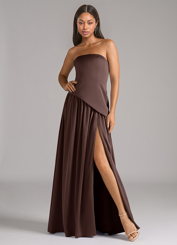 Azazie Adeline Bridesmaid Dresses Ganache A-Line Strapless Stretch Satin Convertible Dress image1