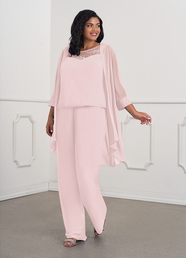 Azazie Maura Klänningar för brudens mor Klänning Jumpsuit/byxdräkt i Chiffong Paljetter Rodnande Rosa image1
