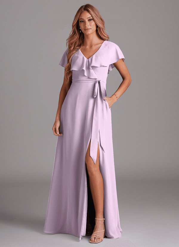 Azazie Lainey Bridesmaid Dresses Frosted Lilac A-Line with Pockets Chiffon Dress image1