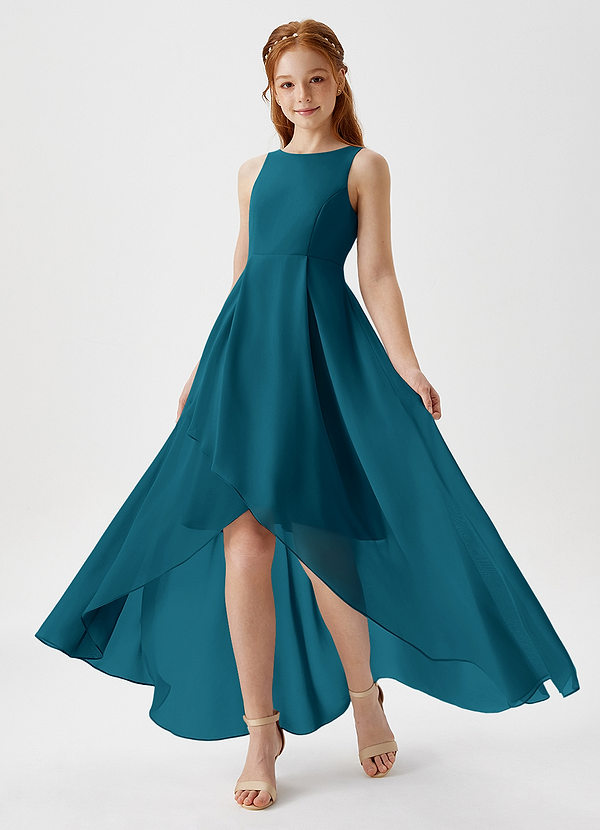 Azazie Lizette Junior Ink Blue A-Line Pleated Chiffon Dress image1
