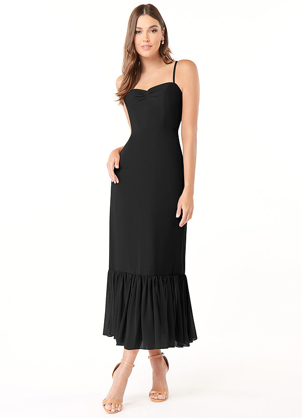 Azazie Justina Bridesmaid Dresses Black A-Line Sweetheart Neckline Chiffon Dress image1