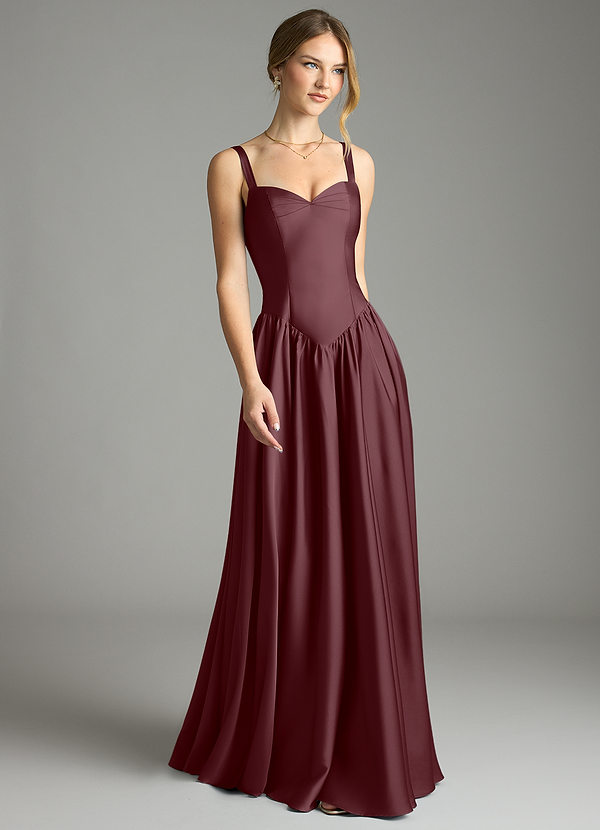 Azazie Evadina Vestidos Dama de Honor Vestido de Sangrado de Satén Elástico de Corte en A con Corsé image1