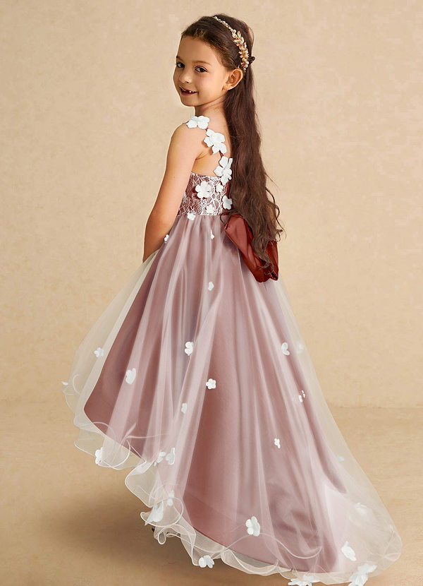 Azazie Celia Flower Girl Dresses Auburn A-Line Lace Tulle Dress image1