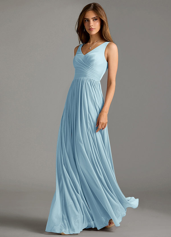 Azazie Keyla Bridesmaid Dresses Sky Blue A-Line Pleated Mesh Dress image1