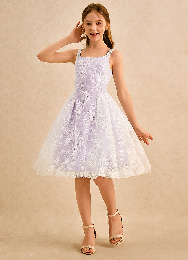 Azazie Cubbie Girls Formal Flower Girl Dresses Frosted Lilac A-Line Lace Dress image1