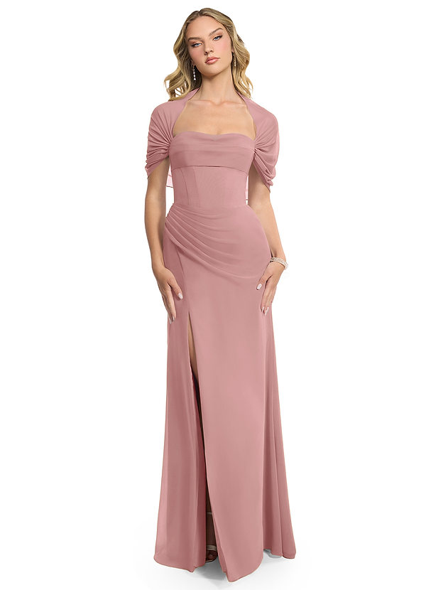Azazie Zia Bridesmaid Dresses Dusty Rose Sheath Side Slit Chiffon Convertible Dress image1