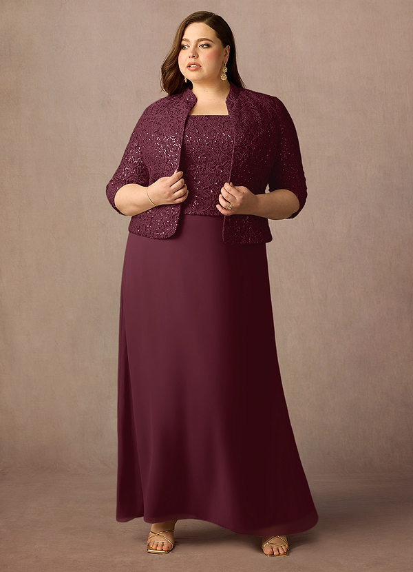Azazie Cornelia Mother of the Brides Dresses Cabernet Sheath Square Neckline Sequins Chiffon Dress image1