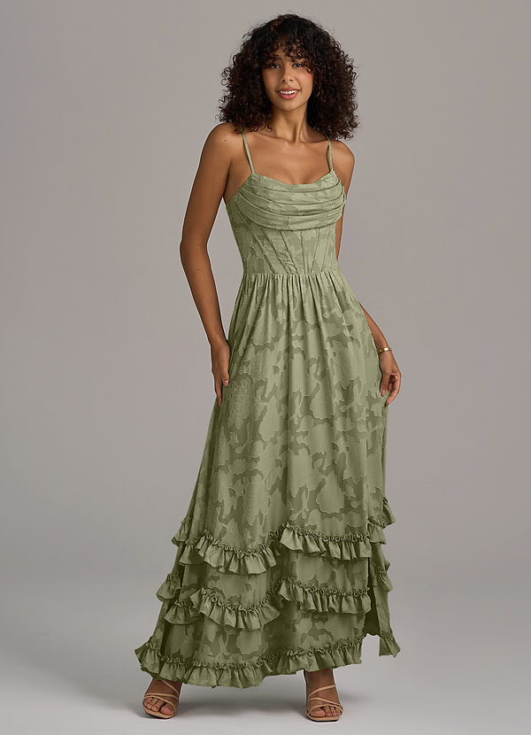Azazie Lettie Brautjungfernkleider A-Linie Korsett Blumen-Burnout Kleid Pistazie image1