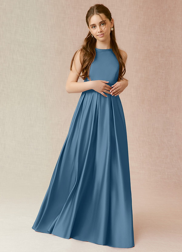 Azazie Arianthe Junior Bermuda A-Line with Pockets Matte Satin Dress image1