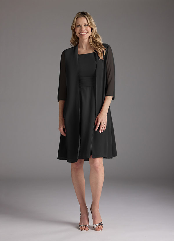 Azazie Shirley Mother of the Brides Dresses Black A-Line Scoop Pleated Chiffon Dress image1